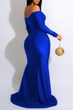 Blue Sexy Formal Solid Backless Slit Off the Shoulder Evening Dress Dresses