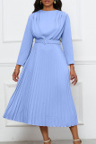 Casual Solid With Belt O Neck Long Sleeve Dresses