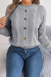 Casual Solid Buttons O Neck Tops