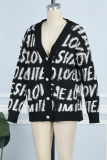 Casual Letter Patchwork V Neck Outerwear