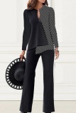 Casual Patchwork Contrast V Neck Long Sleeve Two Pieces