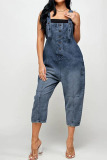 Black Street Solid Patchwork Buckle Square Collar Straight Jumpsuits