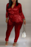 Plus Size Fashion street Solid Long Sleeve O Neck Jumpsuits