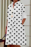 Red Casual Print Polka Dot Patchwork Buckle Turndown Collar Shirt Dress Dresses
