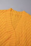 Plus Size Yellow Casual Daily Elegant Cardigan Solid Color Cardigan Collar