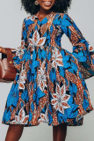 Casual Print Patchwork V Neck Long Sleeve Dresses (Subject To The Actual Object )