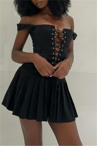 Sexy Casual Solid Frenulum Backless Square Collar Vest Dress Dresses
