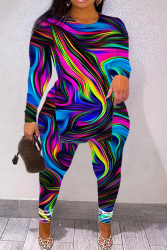 Casual Print Slit Plus Size Two Pieces