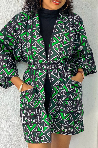 Casual Print With Belt Outerwear