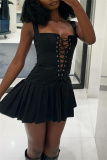 Sexy Casual Solid Frenulum Backless Square Collar Vest Dress Dresses