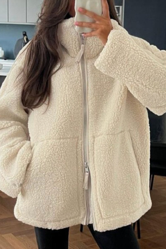 Casual Solid Patchwork Zipper Mandarin Collar Outerwear