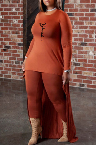 Casual Print Asymmetrical O Neck Plus Size Two Pieces