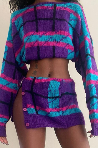 Celebrities Color Block Hollowed Out Draw String Buckle Cross Straps O Neck Long Sleeve Two Pieces