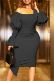 Fashion Sexy Solid Backless Asymmetrical Off the Shoulder Long Sleeve Dresses