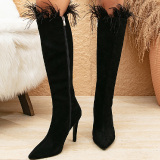 Casual Patchwork Feathers Pointed Comfortable Shoes (Heel Height 3.94in)
