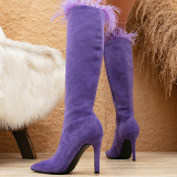 Casual Patchwork Feathers Pointed Comfortable Shoes (Heel Height 3.94in)