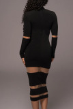 Sexy Solid Patchwork See-through Half A Turtleneck Pencil Skirt Dresses