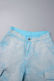 Casual Patchwork Pocket High Waist Regular Denim Jeans