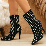 Casual Patchwork Rhinestone Pointed Out Door Shoes (Heel Height 3.94in)