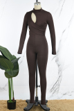 Casual Solid Hollowed Out Half A Turtleneck Skinny Jumpsuits