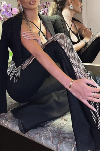 Sexy Casual Solid Patchwork Backless Spaghetti Strap Skinny Jumpsuits