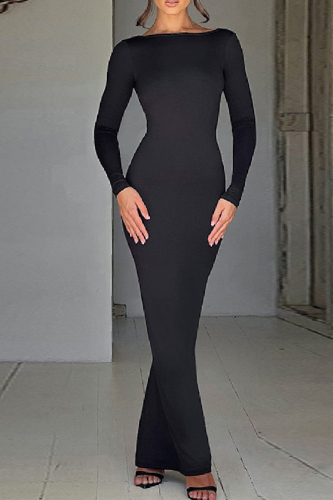Sexy Casual Solid Backless O Neck Long Dress Dresses