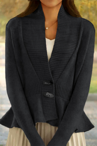 Elegant Simplicity Solid Flounce V Neck Outerwear