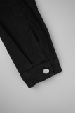 Street Solid Patchwork Pocket Buckle Turndown Collar Regular Jumpsuits