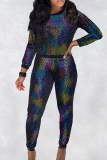 Sexy Sequins Patchwork O Neck Long Sleeve Two Pieces