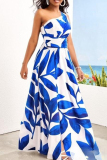 Floral Print Sleeveless One Shoulder Slim Fit High Slit Daily Vacation Maxi Dress