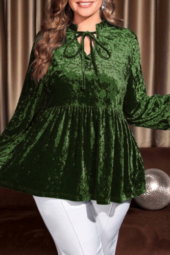 Casual Solid Frenulum O Neck Plus Size Tops