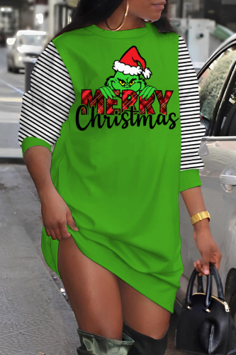 Casual Print Basic O Neck Long Sleeve Dresses