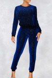 Sexy Sequins Patchwork O Neck Long Sleeve Two Pieces