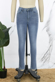 Casual Solid Patchwork High Waist Skinny Denim Jeans