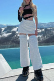 Casual Solid Patchwork Skinny High Waist Conventional Solid Color Skirts  (With Trouser Legs)