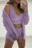 Pink Casual Living Solid Basic O Neck Long Sleeve Three-piece Set