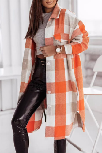 Casual Plaid Cardigan Turndown Collar Outerwear