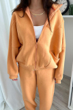 Casual Simplicity Solid Zipper Turndown Collar Long Sleeve Two Pieces