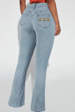 Casual Solid Embroidered High Waist Regular Denim Jeans