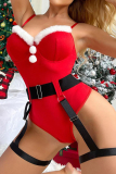 Sexy Solid Patchwork Christmas Day Lingerie