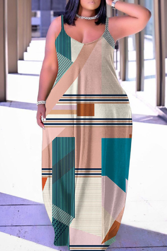 Sexy Casual Print Backless Spaghetti Strap Long Dress Dresses