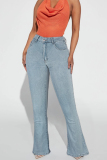 Casual Solid Embroidered High Waist Regular Denim Jeans