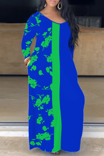 Casual Print Basic V Neck Long Sleeve Dresses