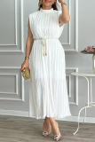 Elegant Solid Frenulum Fold Half A Turtleneck Sleeveless Dress Dresses