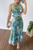 Sweet Vacation Floral Frenulum Halter Sleeveless Two Pieces