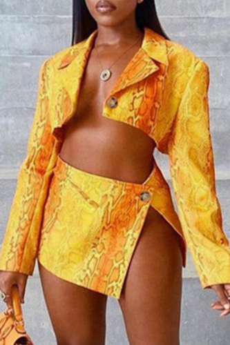 Sexy Casual Print Buttons Turndown Collar Long Sleeve Two Pieces