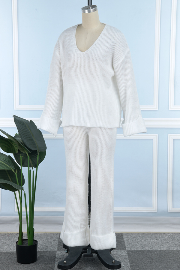 Casual Lace Up V Neck Long Sleeve Two Pieces