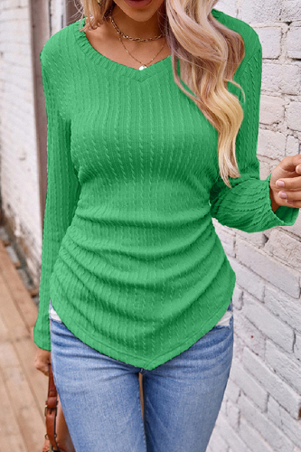 Casual Solid Fold V Neck Tops