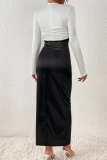Elegant Solid Contrast V Neck One Step Skirt Dresses