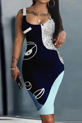 Casual Print Basic U Neck Vest Dress Dresses